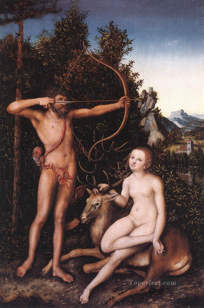 Apolo y Diana religiosos Lucas Cranach el Viejo desnudos Pintura al óleo